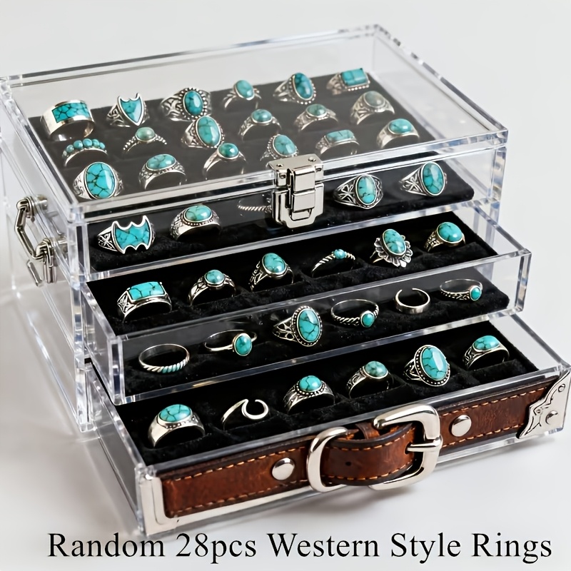 Temu – TEMU Random Of 28 Vintage Bohemian Ring Sets, Turquoise Ring Sets, Stackable Ring Sets Featuring Geometric Heart And Designs. Suitable For Ladies’