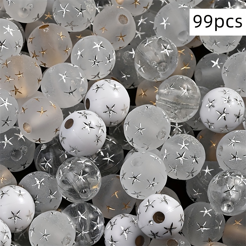 TEMU 99 stuks QYWCTZ 8mm sterrenkralen - Geschikt voor het maken van doe-het-zelf sieraden, acryl ronde kralen met sterrenpatronen voor het maken van