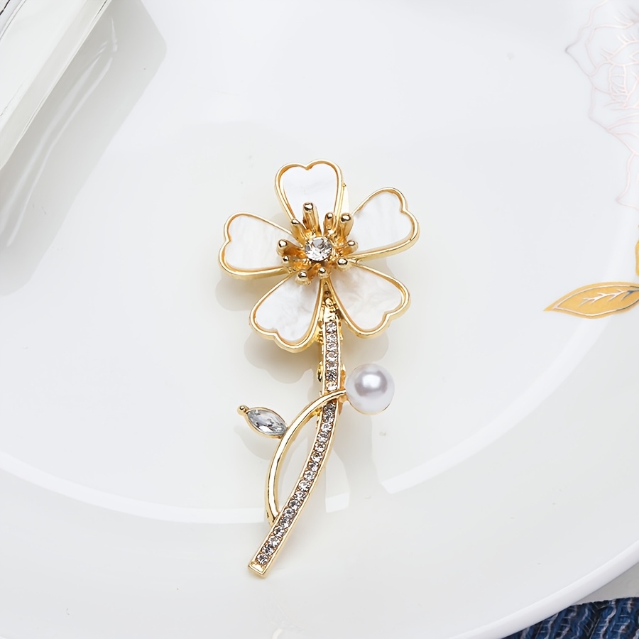 TEMU Eine florale Brosche für Damen, mit weißer Muschelblüten-Design, ein modisches elegantes Accessoire für Anzüge