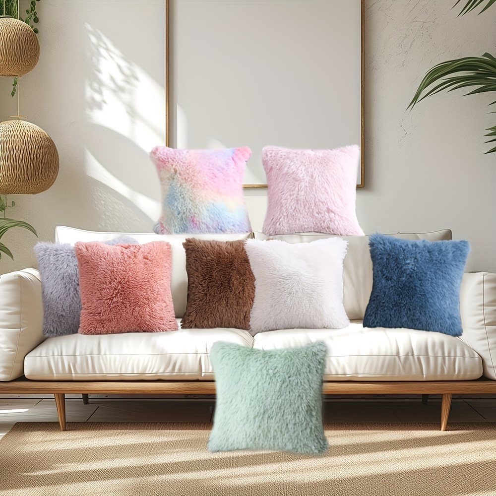 

1pc, Luxury Fluffy Decorative Throw Pillow Cover, Square Fuzzy Cushion Case, Cozy Modern Home Decorations Pillowcase For Sofa Couch Bed Room Decor, Without Pillow Insert, 16x16 Inch