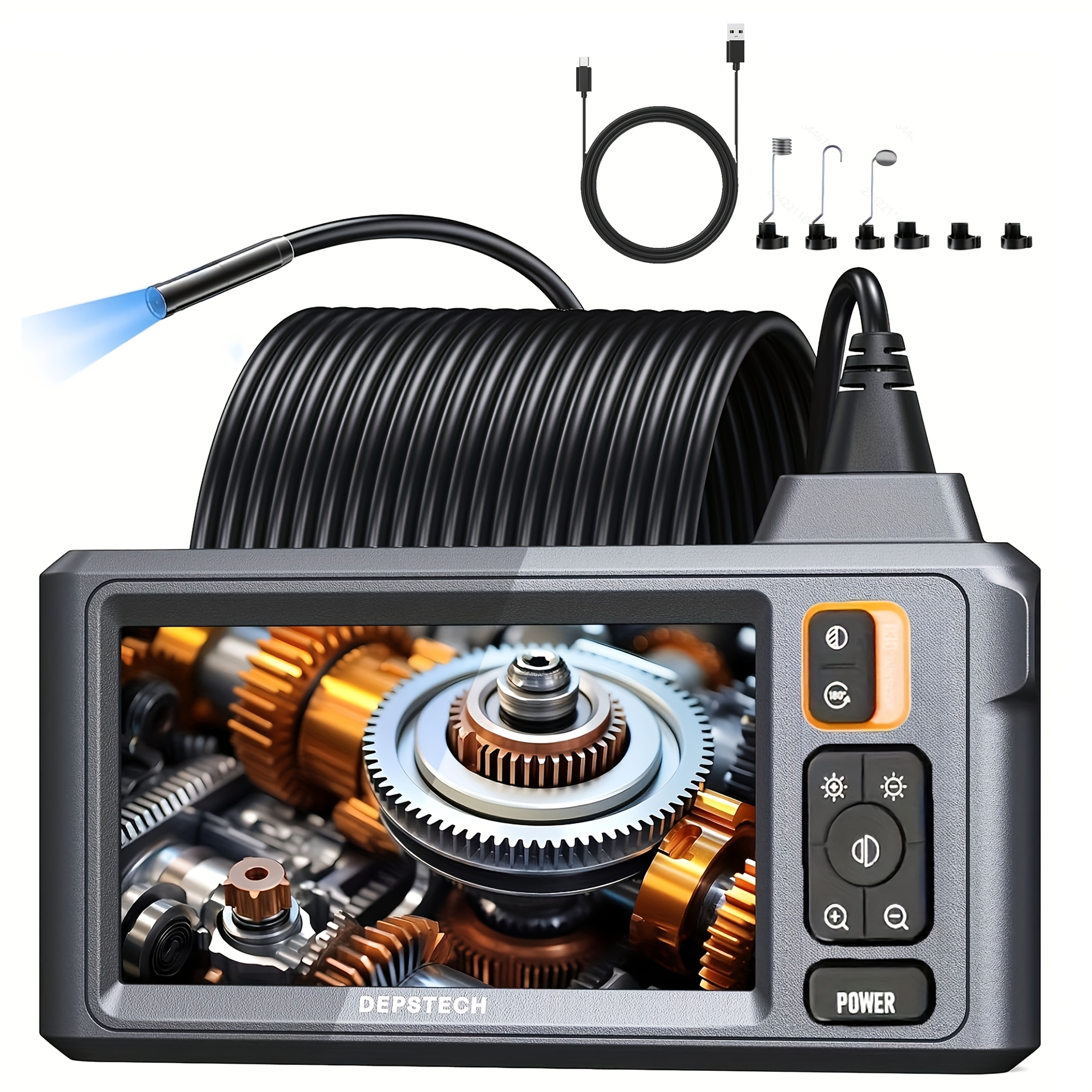TEMU Mobile Phone Endoscope Without A 5-inch Ips Screen, 1080p Endoscope Camera With Light, 50ft/16.5ft/15.8ft/3.3ft Single/double Lens Sewer