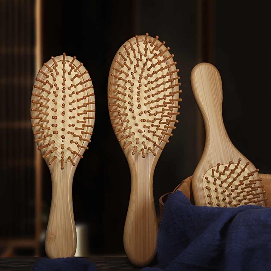 

Bamboo Hair Brush Set, 3-piece, Paddle Detangling Cushion Hair Combs, Unisex-adult, Scalp Massage, Anti-static, Smooth Straight And Curly Hair, , For Normal Hair Type Cleaning Effect