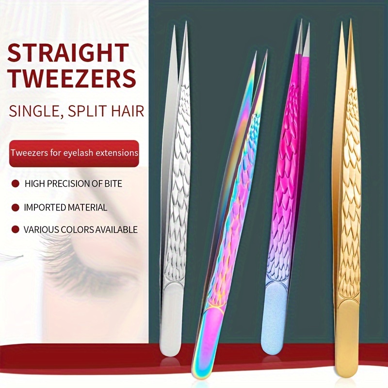 

1/4pcs/set Stainless Steel Eyelash Extension Tweezers Straight Lash Eyebrow Tweezers Makeup Tools - Facial Care Gifts For Mother