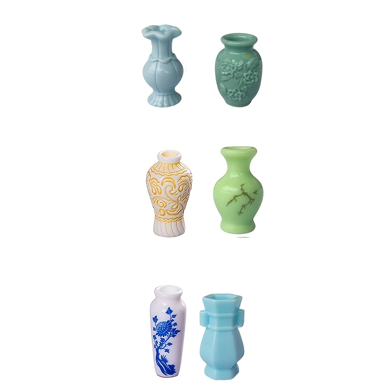TEMU 6pcs Mini Resin Vase Car Dashboard Decor, Vintage Chinese Porcelain Tiny Flower Vases, Small Exquisite Desktop & Car Dashboard Decor Ornaments,