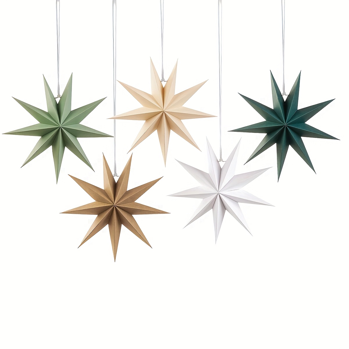 TEMU Lot de 5 Lanternes Étoiles en Papier Gris-Vert, Décorations Suspendues de 12 Pouces Sauge, Ornements en Papier pour Noël, Mariage, Anniversaire,