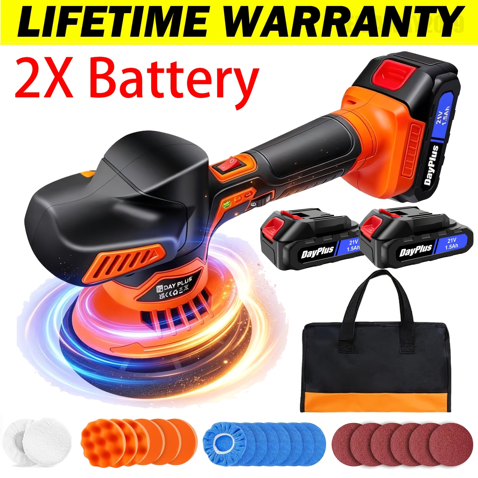 Image of Cordless Car Polisher Kit For Polishing Batteries Orbital Polishing With Variable Accessories For Waxing/scratch Removal Buffer Polisher 2x Battery
