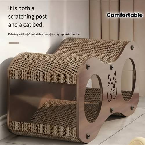 sturdy walnut cat scratching post with integrated cat bed 4 season woven cat scratch pad indoor cat and toys for lounging and play