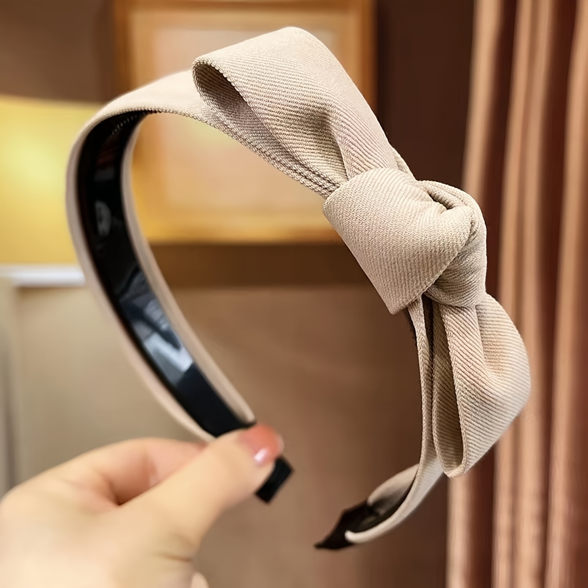 TEMU 1pc Of Korean-style Trendy Headband With A Easy And Versatile Fabric Bow, Featuring A Non-slip Design And Teeth For Secure Hold
