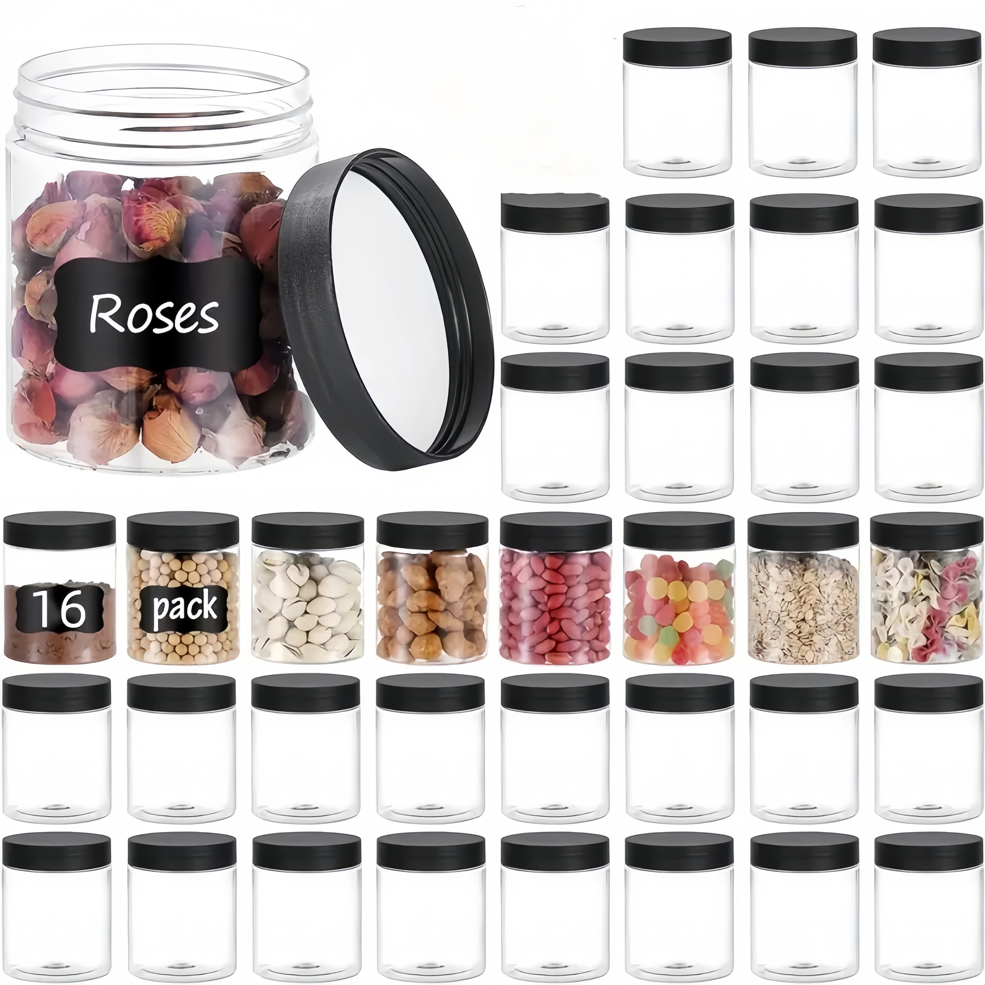 TEMU 16pcs 8oz Clear Plastic Storage Jars With Lids - , Nuts, Candy, Beads, Lotions, Spices & Honey - Kitchen & Dining