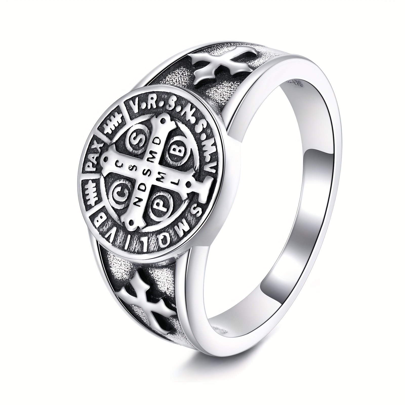 st benedict exorcism ring 925 sterling silvery catholic ring - Temu