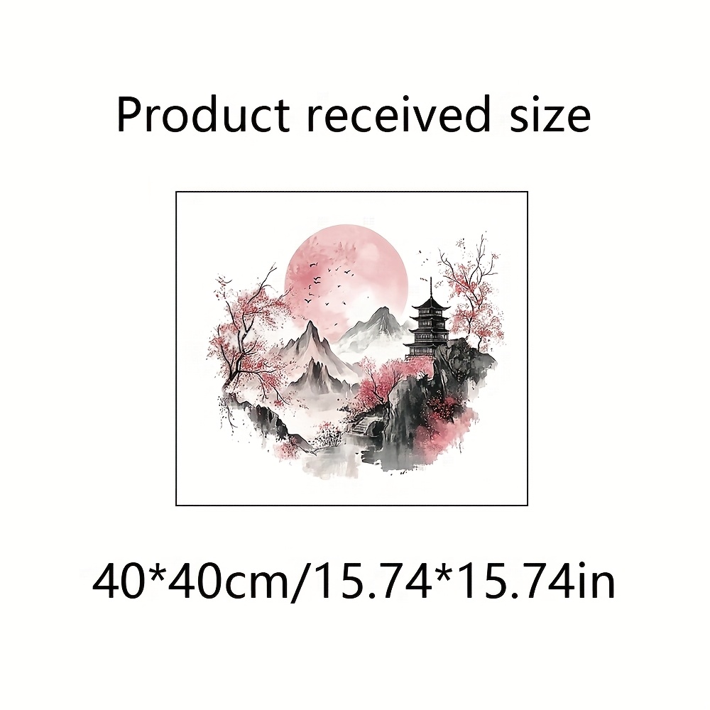 Wall Stickers, Beautiful And Artistic Chinese-style Painted Landscapes - Mountains And Trees, Pink Moon, Bedroom, Living Room Vinyl Decals, Wall Self-adhesive Stickers, Decorative Stickers That