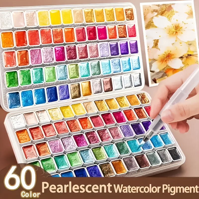 Image of 60-color Metallic Watercolor Paint Set - Portable & Lightweight, High Solid Pigment, Starry Shades - For Artists & Professionals - Ideal For Painting, Drawing, Diy Crafts - Gift