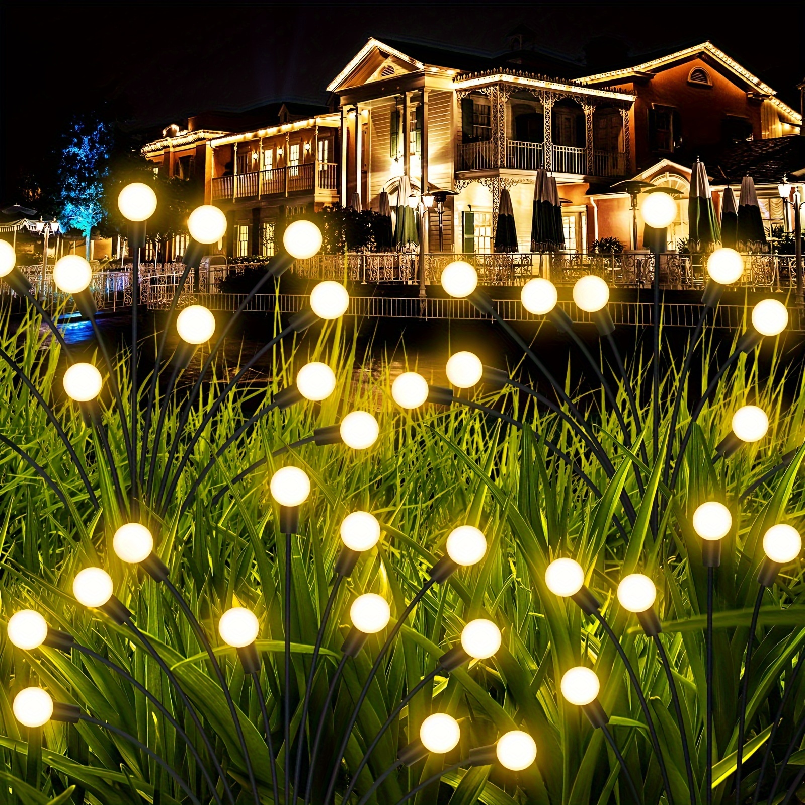 

4 Pack Total 48 Led Firefly Lights Solar Outdoor Lights Starburst Swaying Garden Decor Lights For Yard Patio Pathway Decoration