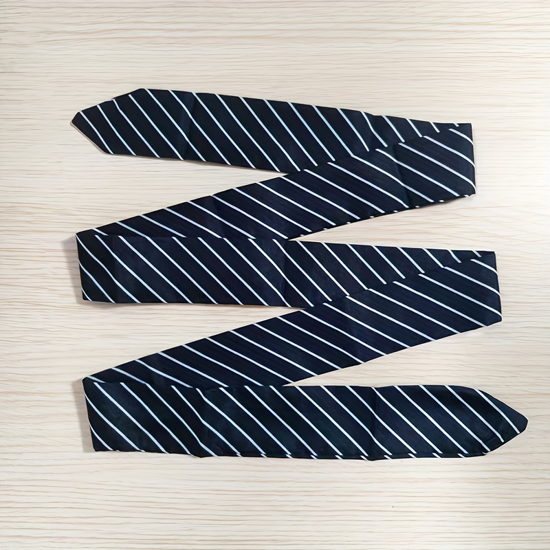 TEMU 1pc Black And White Minimalist Striped Tie, Vintage Narrow Long Belt, Street Style Small Scarf For Ponytails, Bag Ties, Bow Decoration, Hair
