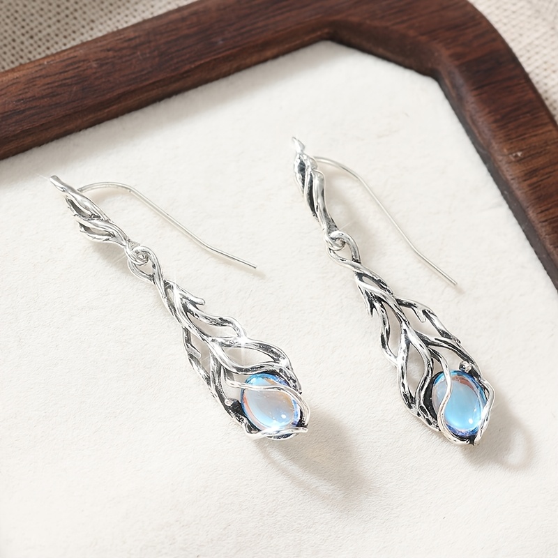 E-shop Neue Böhmische Retro Synthetische Opal Hängeohrringe mit silberner Plating - Brautjungfern Ohrringe - Hochzeitsohrringe - Hochzeitsschmuck -