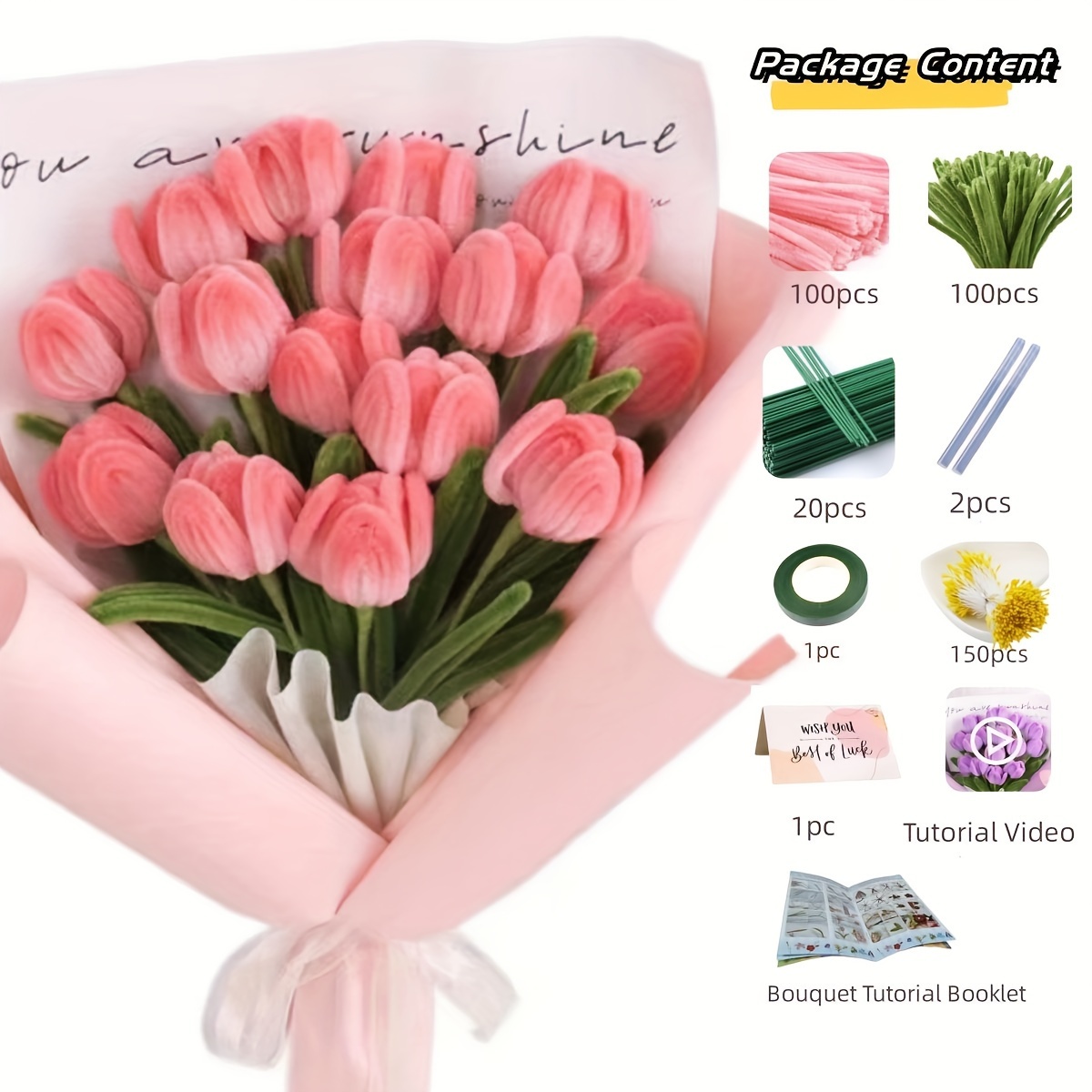 

[375pcs] 200pcs Cleaners Craft Supplies Metal , , , , , 1 Bouquet Tutorial Booklet, Diy Chenille Kits For Making, Day , Graduation Wedding