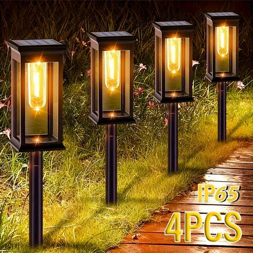 4pcs checkered solar lawn lights feature simple and elegant grid design and visually appealing are with a simple setup during independently store solar energy