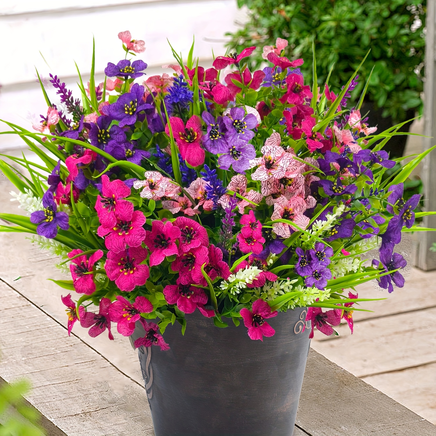 6 bundles outdoor artificial flowers colorful uv resistant   daisies plants flower arrangement faux greenery and shrubs for outdoor garden porch patio window box decor