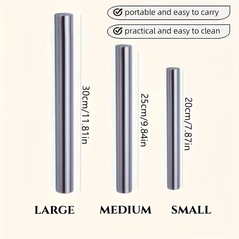 1 Or 3 Reusable Stainless Steel Rolling Pins, Ideal For Baking, Perfect For Rolling Sugar Paste, , Pies, Dumplings, , And Pizza Dough. Hollow Lightweight Stainless Steel Dough Rollers