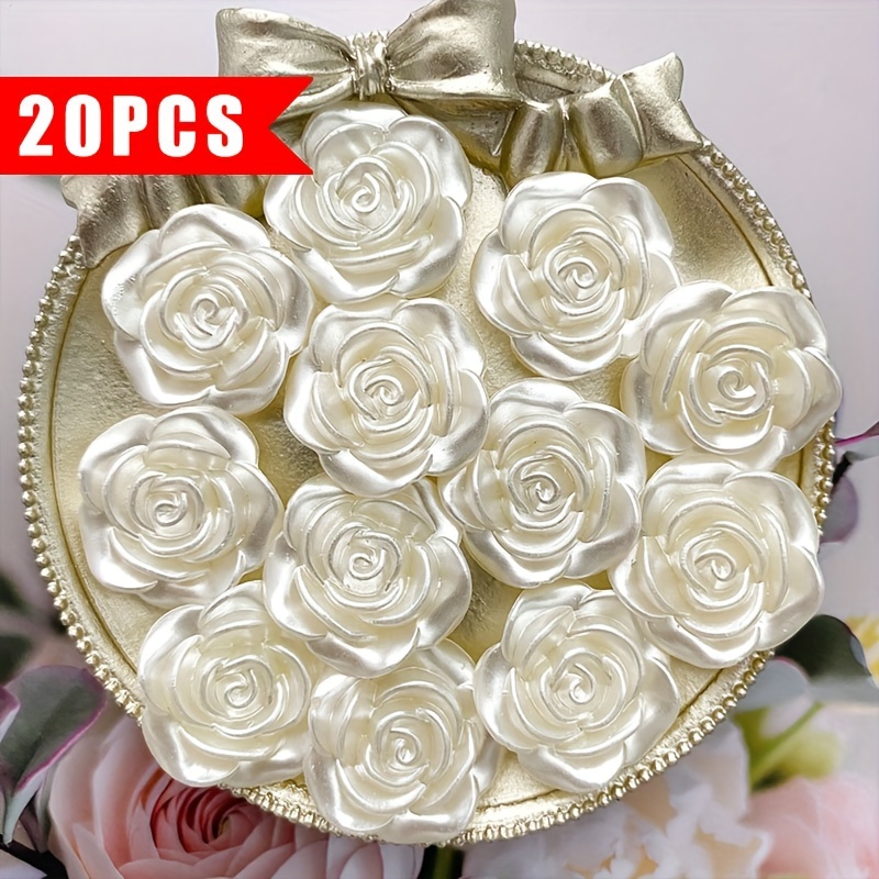 20pcs/24mm Pearlescent Rose Flower Cream Glue Phone Case Materials Handmade Hair Jewelry Resin Additions