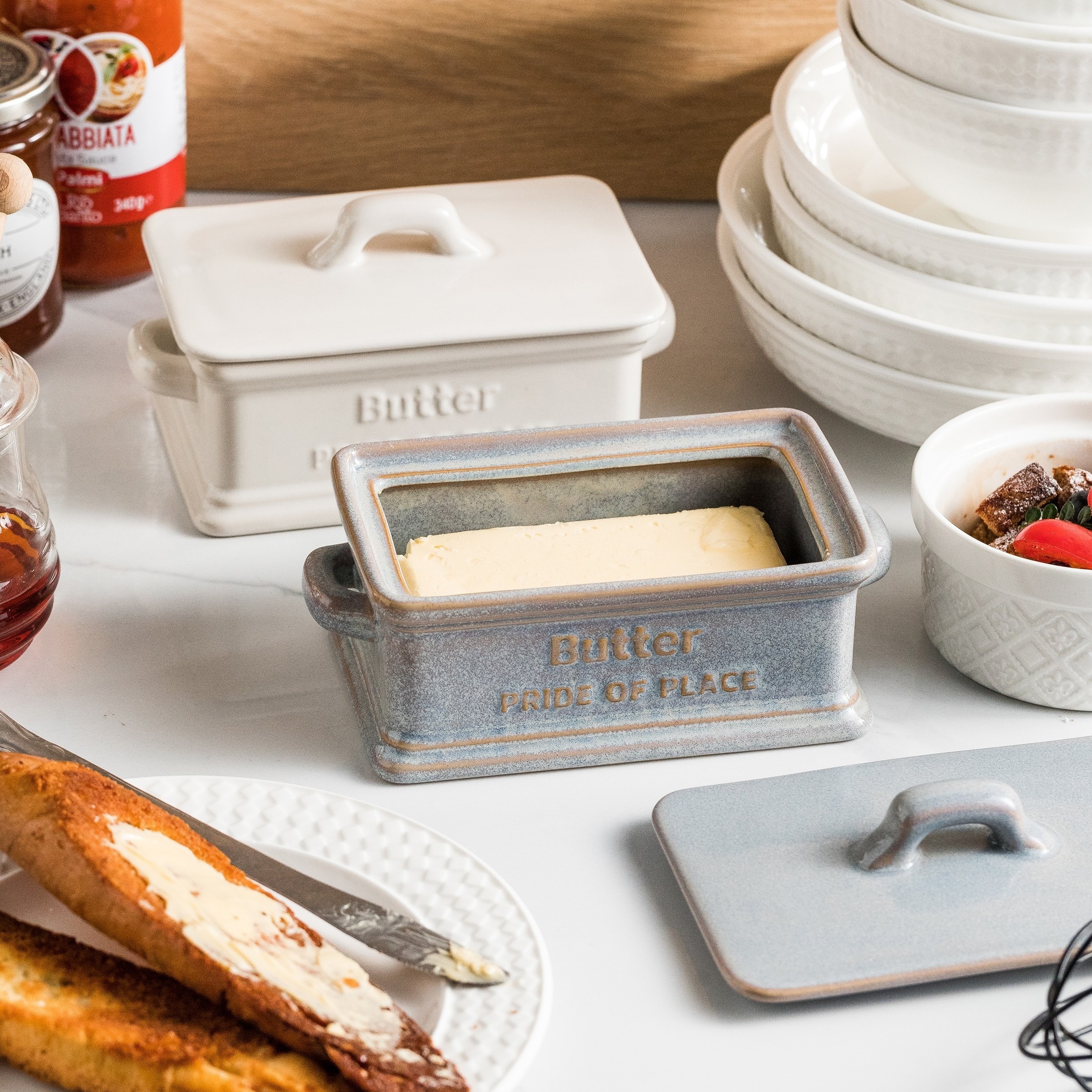 large ceramic butter dish with airtight lid farmhouse style butter keeper container ceramic wood lid for countertop rustic butter holder for spreads suitable for     butter shapes