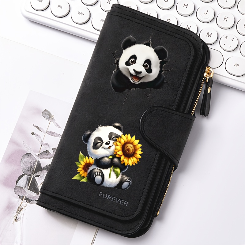 TEMU Stylish Panda Prints Women's Long Wallet, Multi-functional Zipper Card Holder Organizer, Unisex Large Capacity Coin Purse With Snap, Ideal