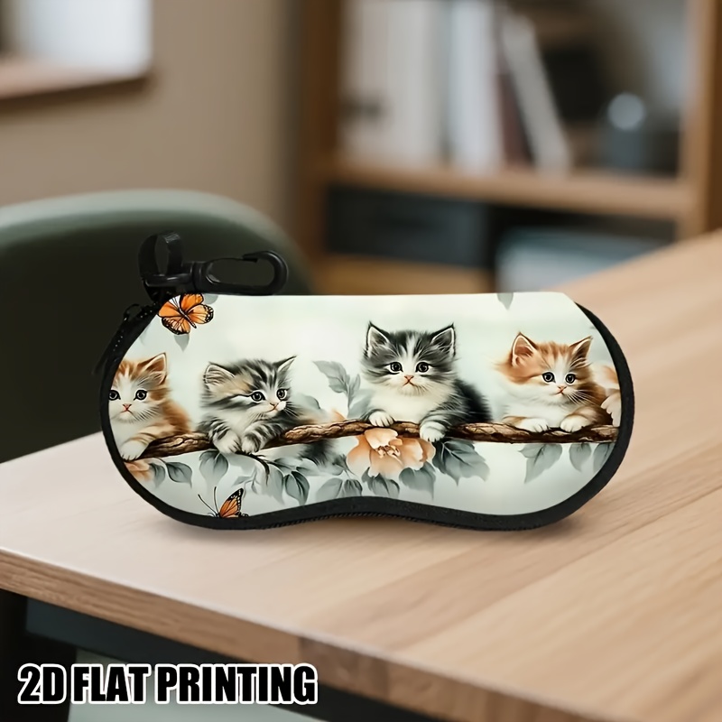 Image of A Cute And Cat-patterned Zippered Glasses Case, Made Of And Portable Neoprene, Can Types And Sizes Of Glasses, Suitable For Men And Women