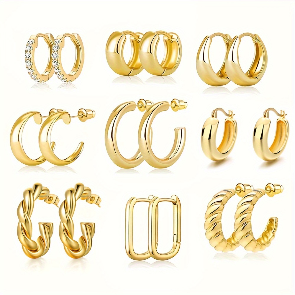 

9 Pairs Hoop Earrings For Women Girls, Hoop Earrings Hypoallergenic, Open Twisted Hoops Earring Set For Christmas Birthday Party Woman Day Mother Gifts