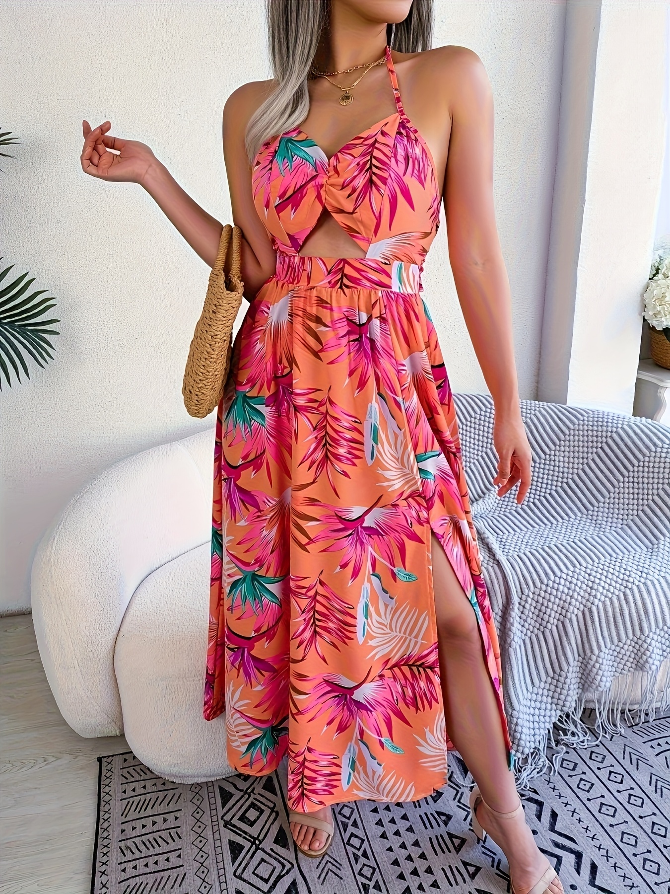 womens tropical floral maxi dress sleeveless beach - Temu Mauritius