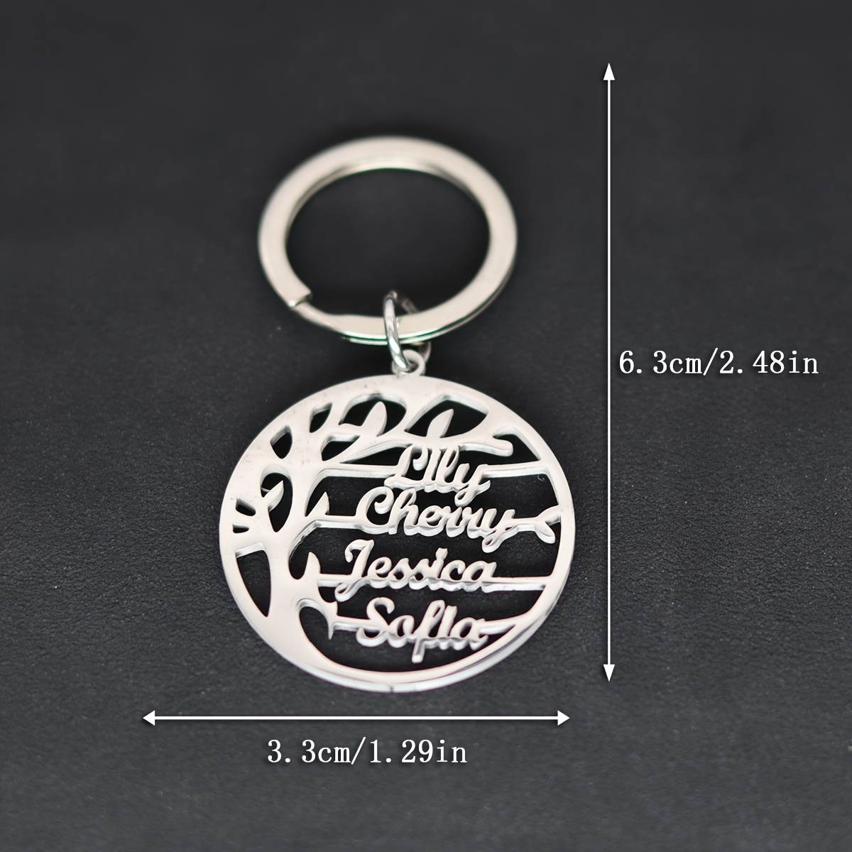 Custom 4 Names Tree Keychain Stainless Steel Family Keyring