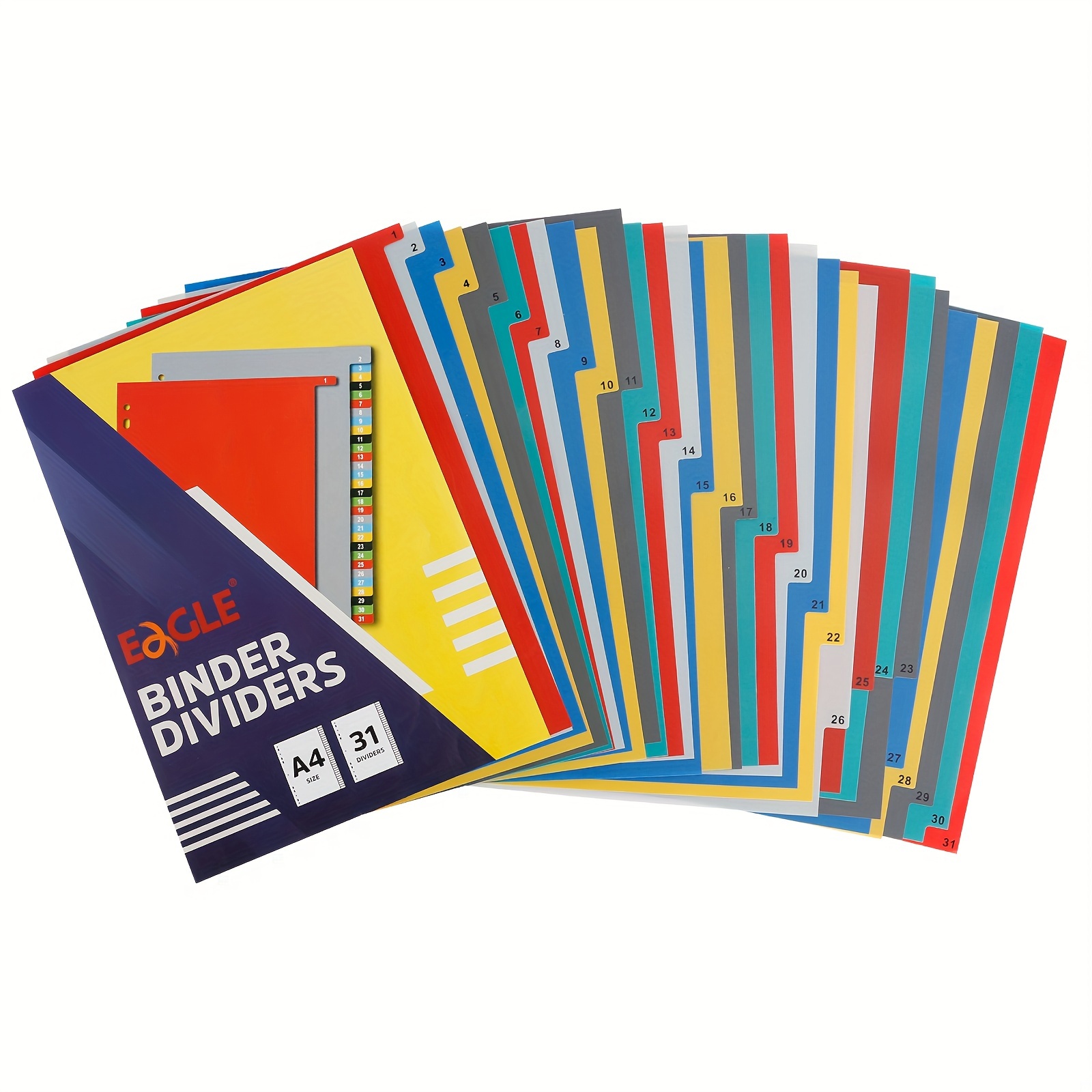 Eagle 31pcs A4 Binder Dividers With Tabs - Multicolor Plastic Notebook Separators For 2/3/4/11 Ring Binders, Office Organization Essentials, Labelled, Notebook Separators, Eagle
