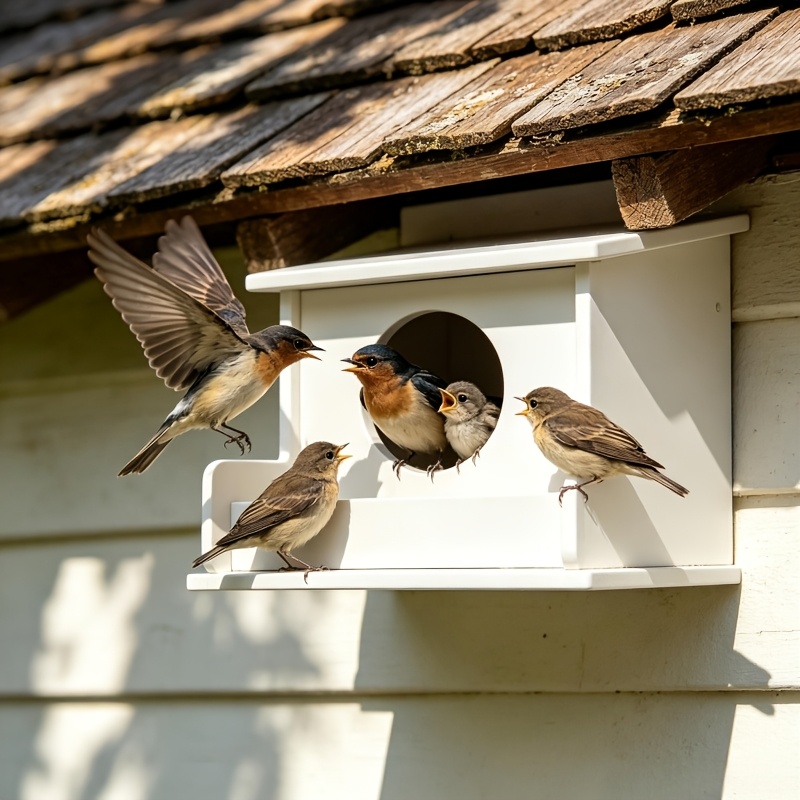 TEMU Multifunctional Wall-mounted Wild Birdhouse, White Circular Entrance Nest, Bird Breeding Box, Nesting Box, Bird Food Tray, Outdoor Hanging Under