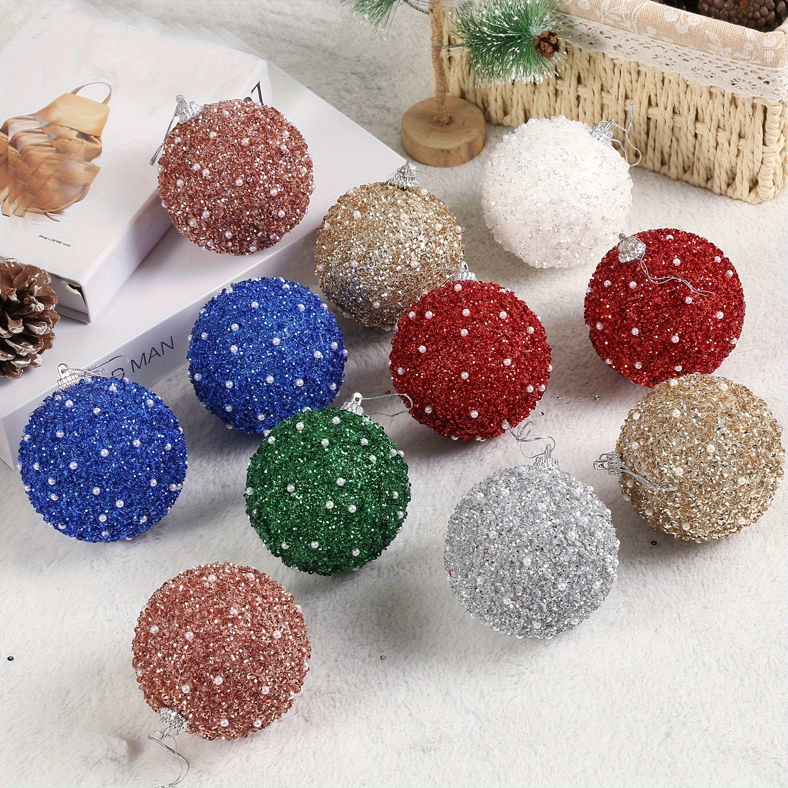 

6pcs/Set, Boules de à , 3.1 pouces de diamètre, assorties Décorations festives à suspendre la décoration de fête, Boules de incassables en plastique boîte cadeau, Décoration la et à coucher