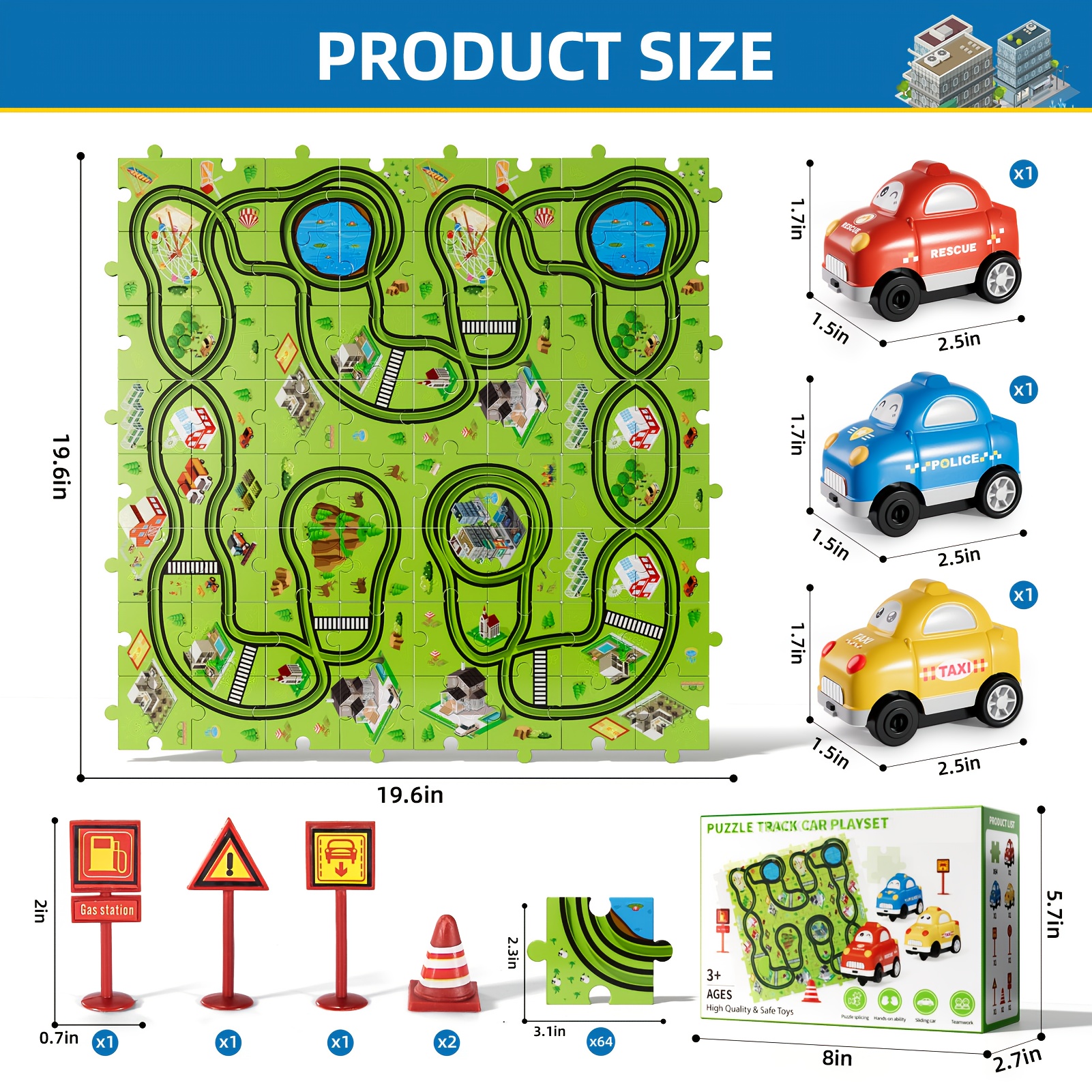 TEMU 73pcs Jigsaw Puzzle Race Track Car Set Toys For Kids Boys, Puzzle Tracks Car Toys Gifts For Boys Kids