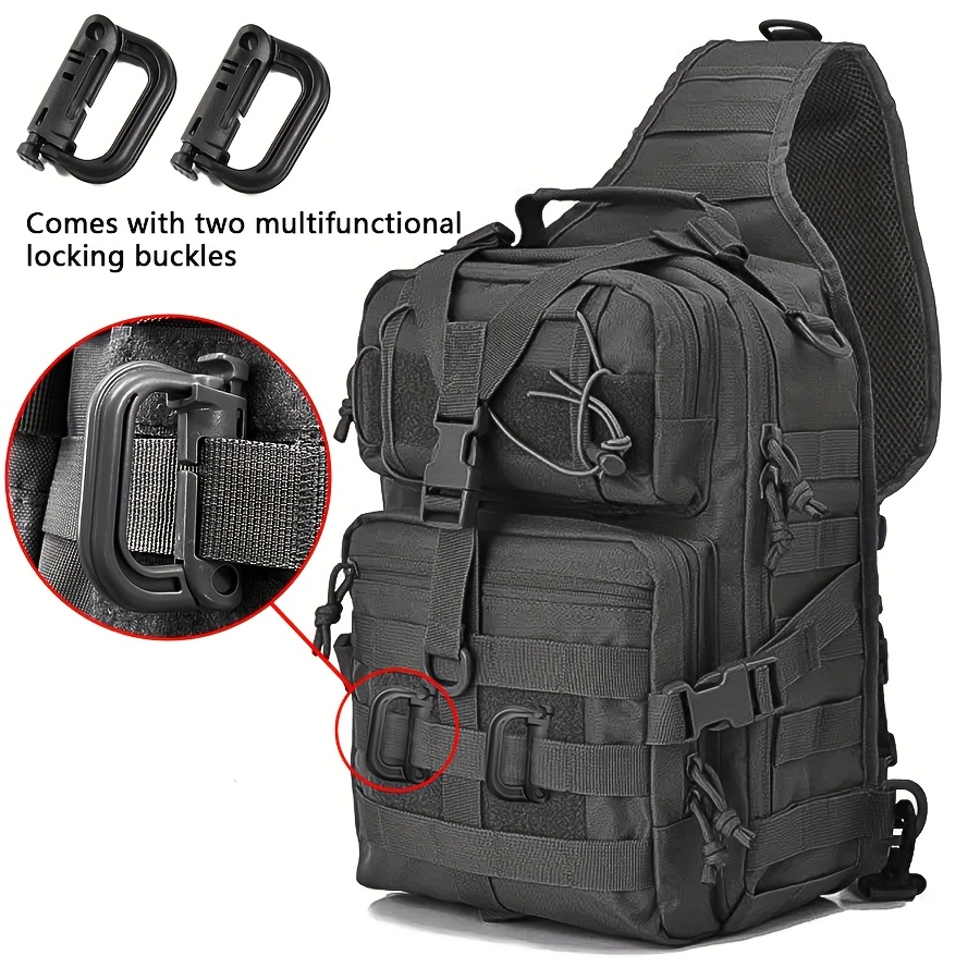 

Multifunctional Sports Chest Bag + 2pcs Multifunctional Buckles Suitable For Outdoor Hiking, Camping And Mountaineering