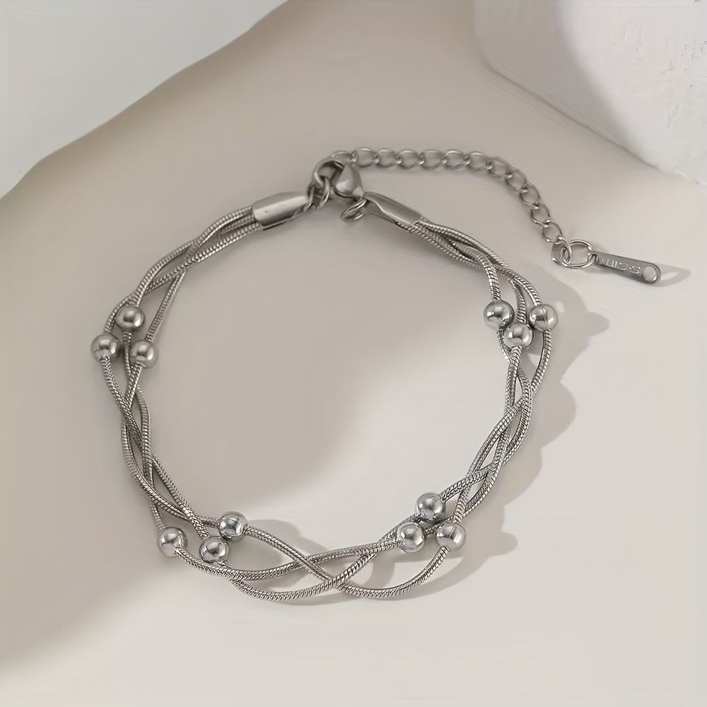 1pc Stainless Steel Beads Wound Chain Bracelet for Women Charm Metal 18K Gold Plated Trendy Wrist Chain Unique Design Jewelry