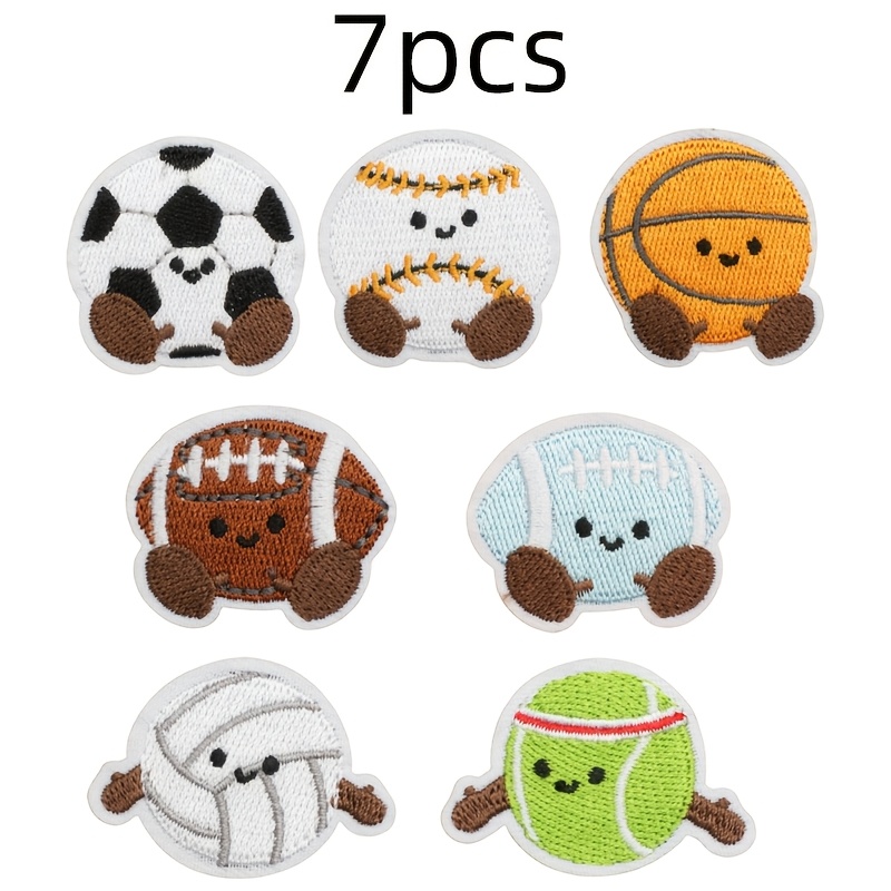 TEMU 7 pièces d'écussons de sport brodés, football, basketball, baseball, badges thermocollants pour vestes, loisirs créatifs pour chaussures et