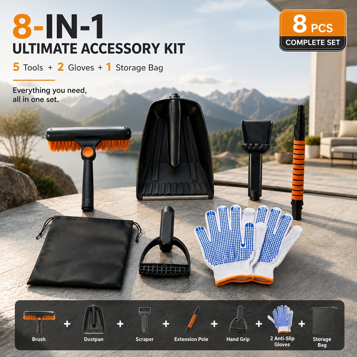 TEMU 8in 1 Multi Functional Car Snow Shovel D Handle Grip Adjustable Telescoping Pole Scraper And For Winter Maintenance Ideal Christmas Gift