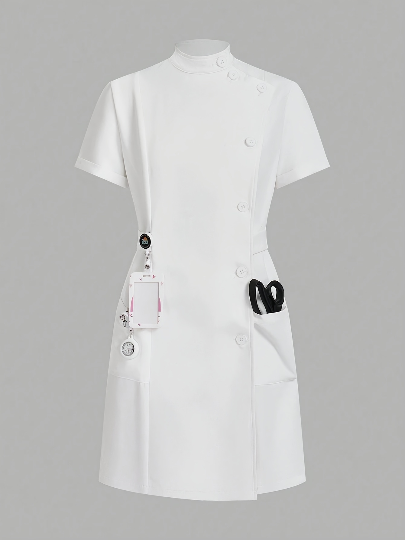 white nurses dress uniform Wulmleo Nurse Scrubs for Women Formal Lapel Neck Long Sleeve Button Down Work Dress Comfy Nursing M Easy care 179 White Nurse Uniform Dress