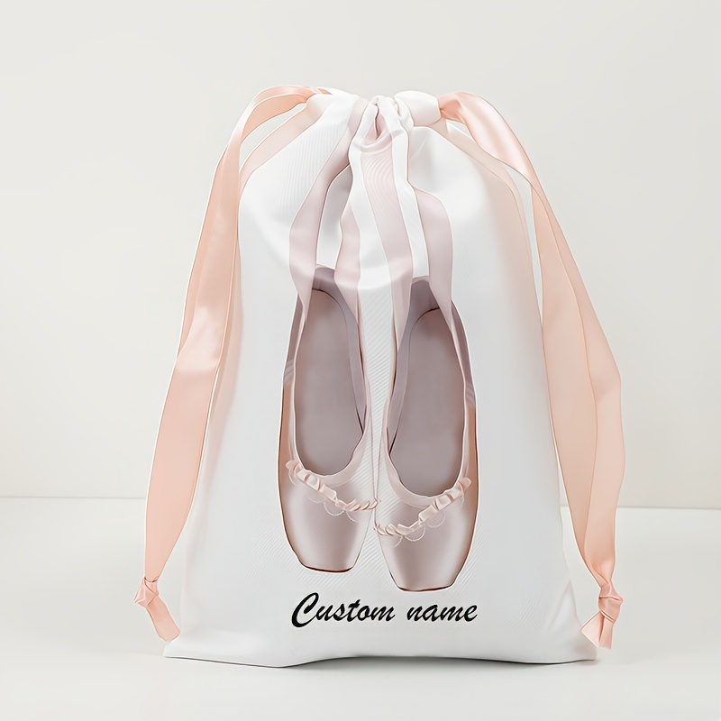 TEMU Custom Name Ballet Shoe Storage Bag, Personalized Drawstring Pouch , Ballet Shoe Pattern Print, Drawstring Bag, , Large Capacity, Convenient For