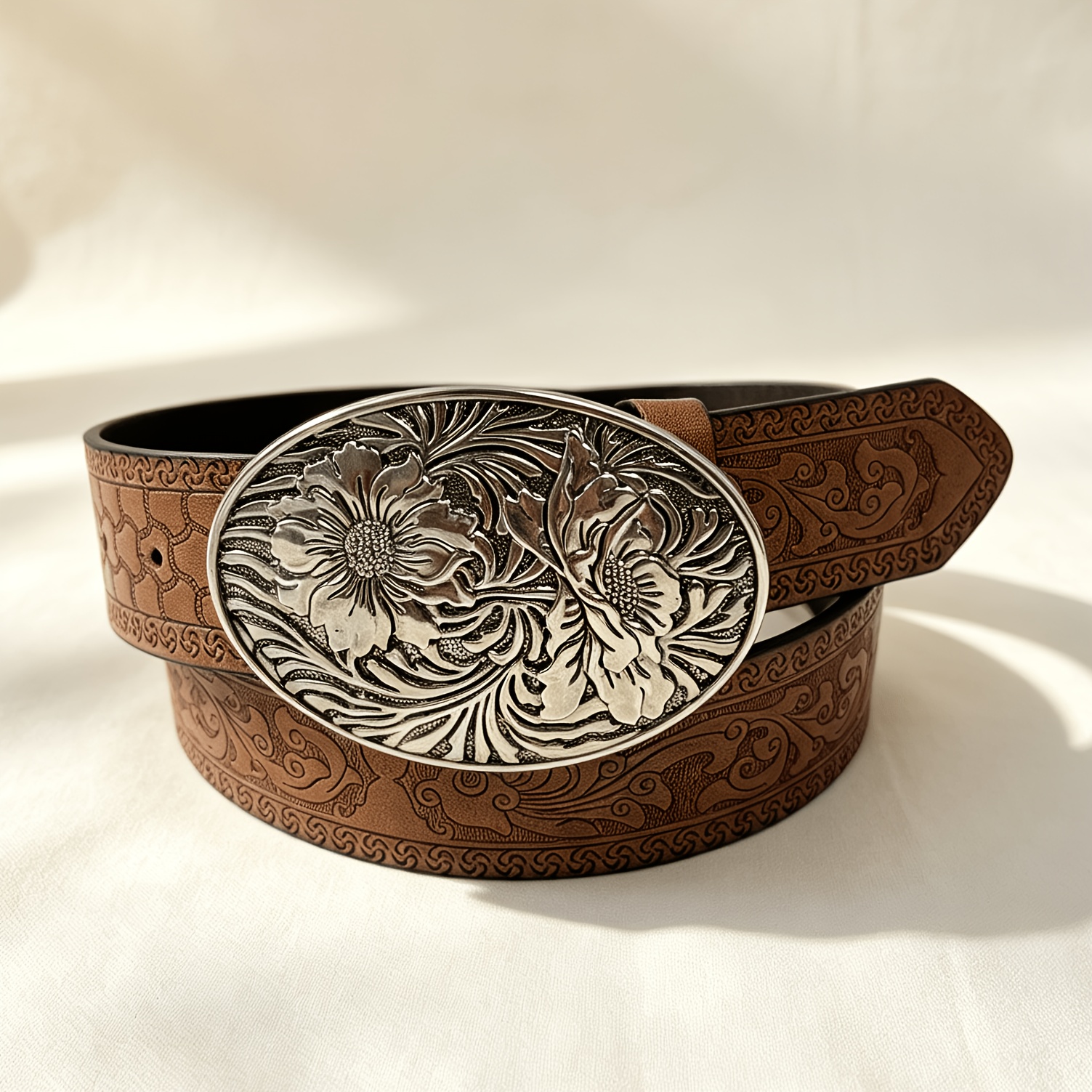 TEMU 1 Unisex Embossed Western Cowboy Style Belt, Fashionable And Versatile For Jeans, Suitable For Daily Wear And Parties