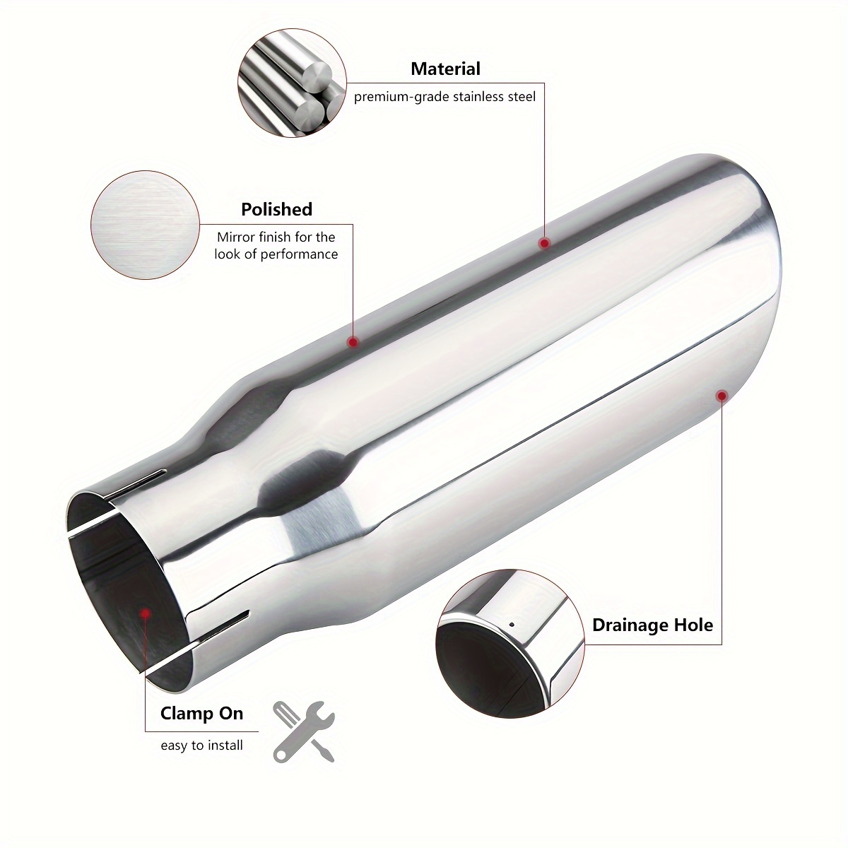 Tubo De Escape Recto De 3.5" OD Unique Bargains T304 Acero Inoxidable Diy Tubo Modificado Para Automovil Longitud De 20 Pulgadas Doble Expansion En Los Extremos Pulido De Superficie