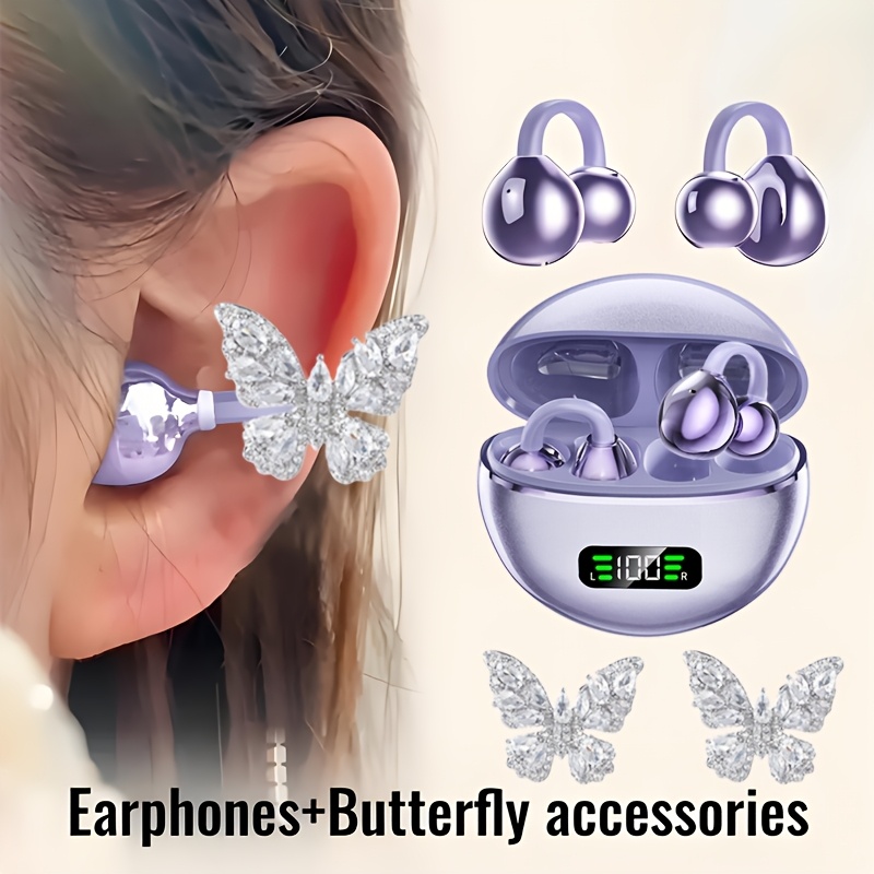 TEMU Wireless Earbuds With A Stylish Design Featuring Detachable Synthetic Gemstone Earrings, Offering High-definition And Noise Cancellation. Ideal