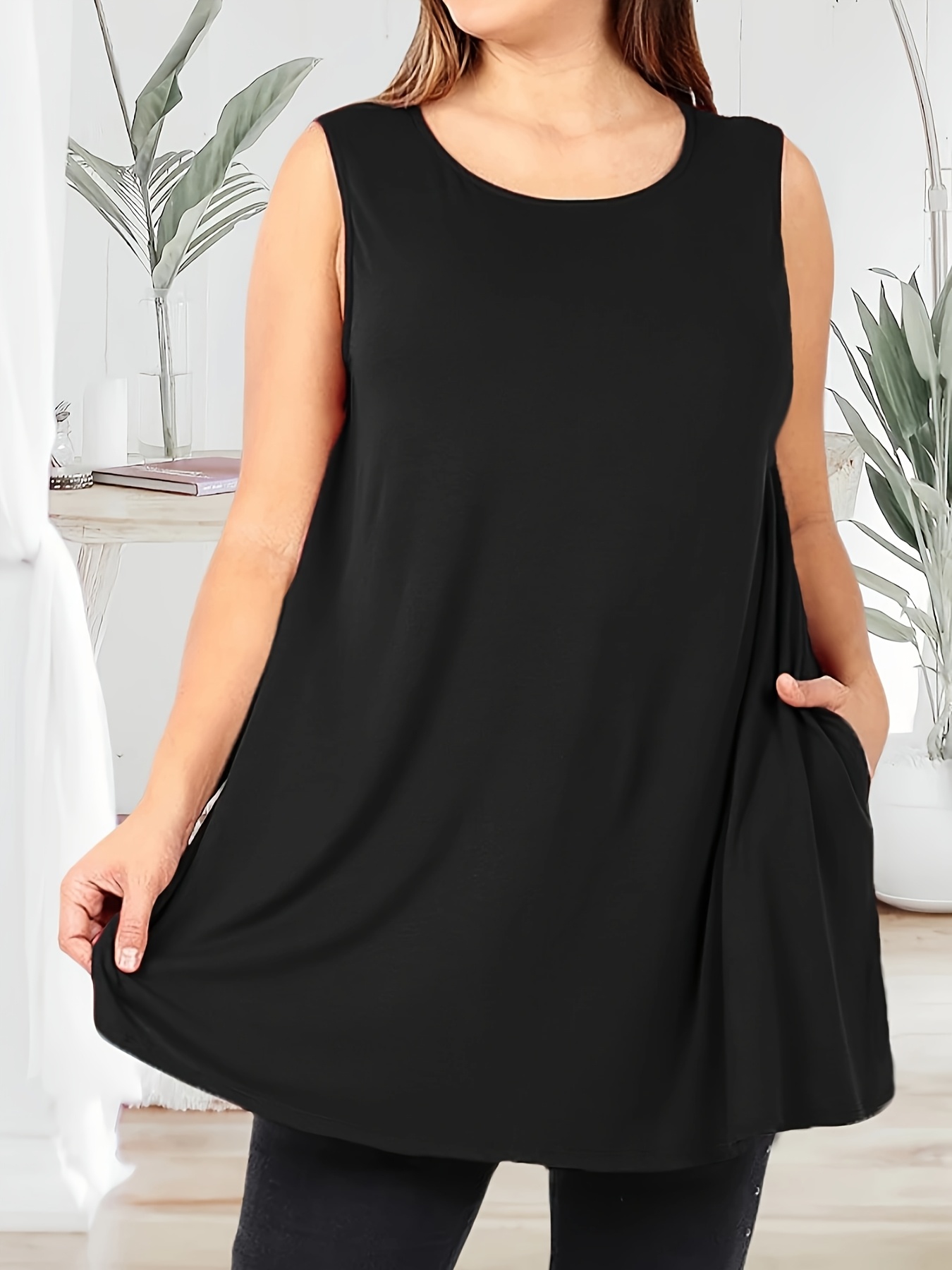 Women'S Plus Size Sleeveless Tank Top with Pockets - Casual, Comfortable, and Stylish Red Blend Vest for Casual Attire, PLUS SIZE