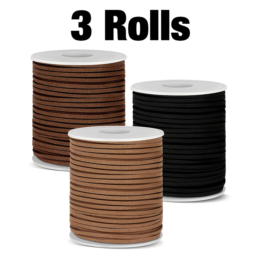 TEMU 3 Rolls 50yards Flat Faux Leather String Cord Suede Ribbon Faux Leather Twine Thin Faux Leather Shoe Lacesfor Jewelry Making Boots Faux Leather