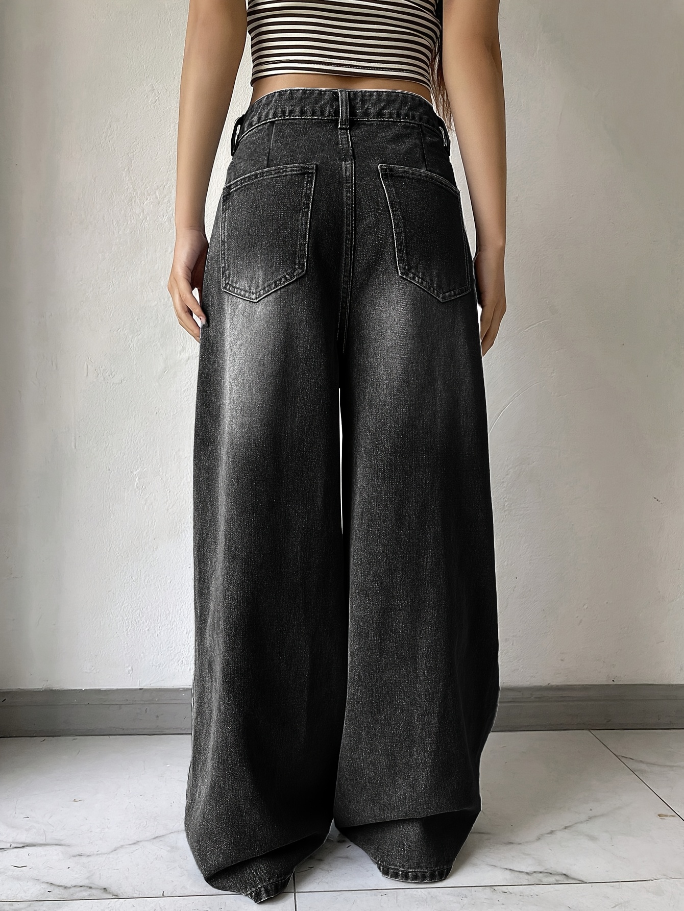 Women'S High-Waisted Wide Leg Jeans - Loose Fit, Effect, Washed Blue Denim, Casual Style, Non-Stretch Fabric, Perfect for Spring/Summer/Fall, Casual Wear Jeans | Highwaisted Jeans | Polyester Blend Jeans