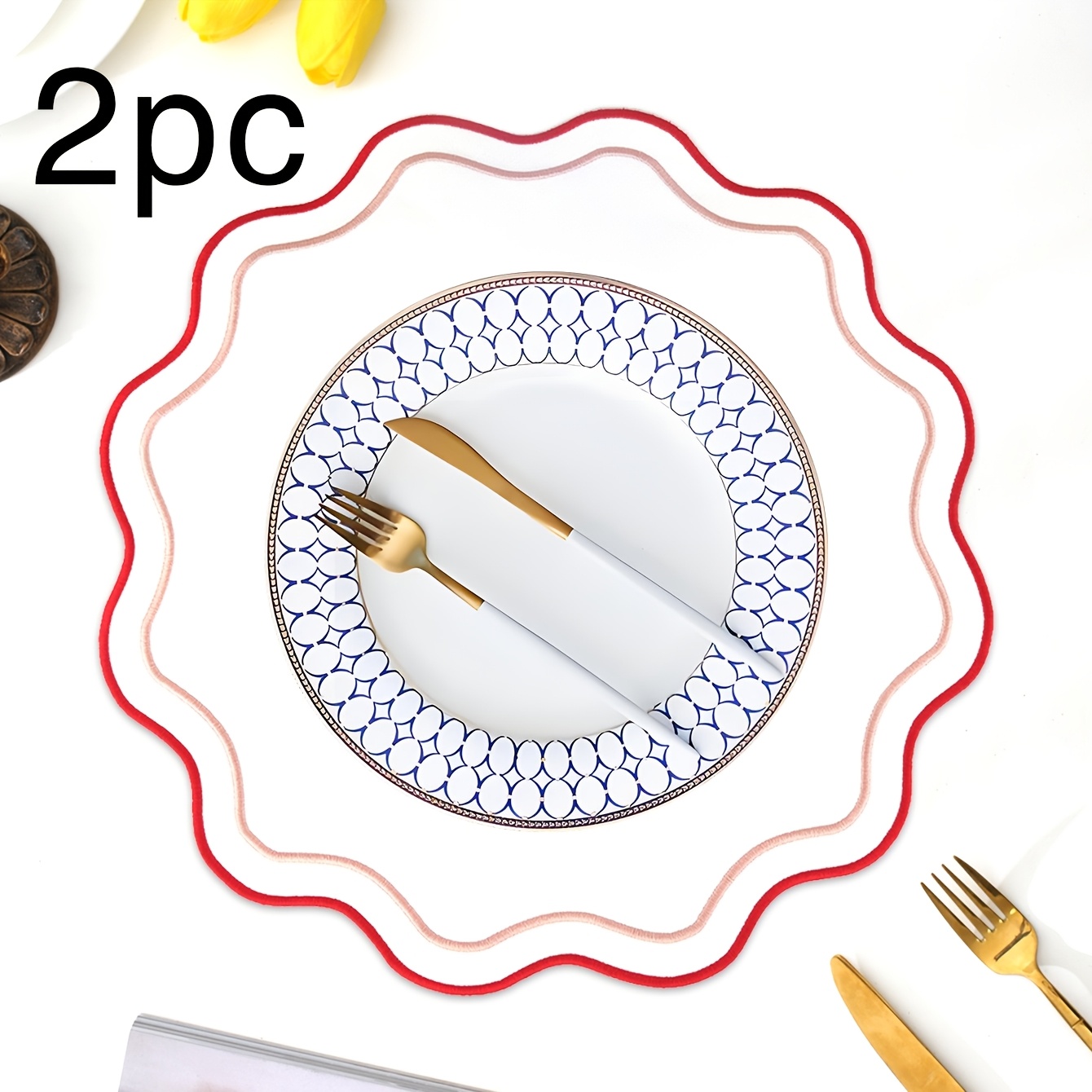 TEMU 2pcs Embroidered Fabric Holiday Placemats, Suitable For Wedding Party Table Decor, Simple And Stylish European Fabric Table Mats, Minimalist