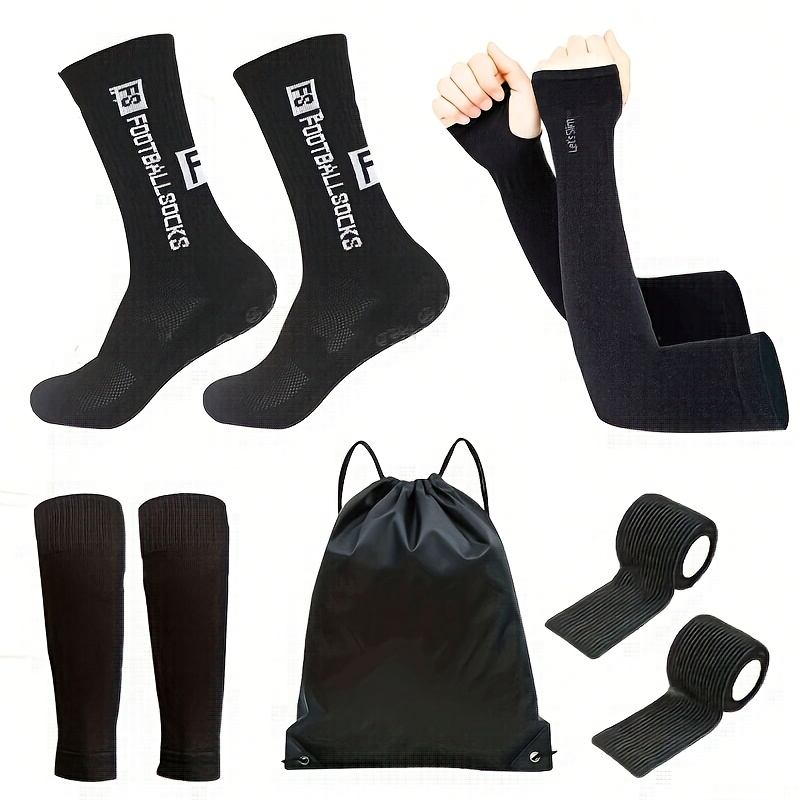 TEMU Set de 5 calcetines de fútbol hasta pantorrilla, de hielo, protectores de calcetines, correas deportivas y un mochila con cordón. calcetines de