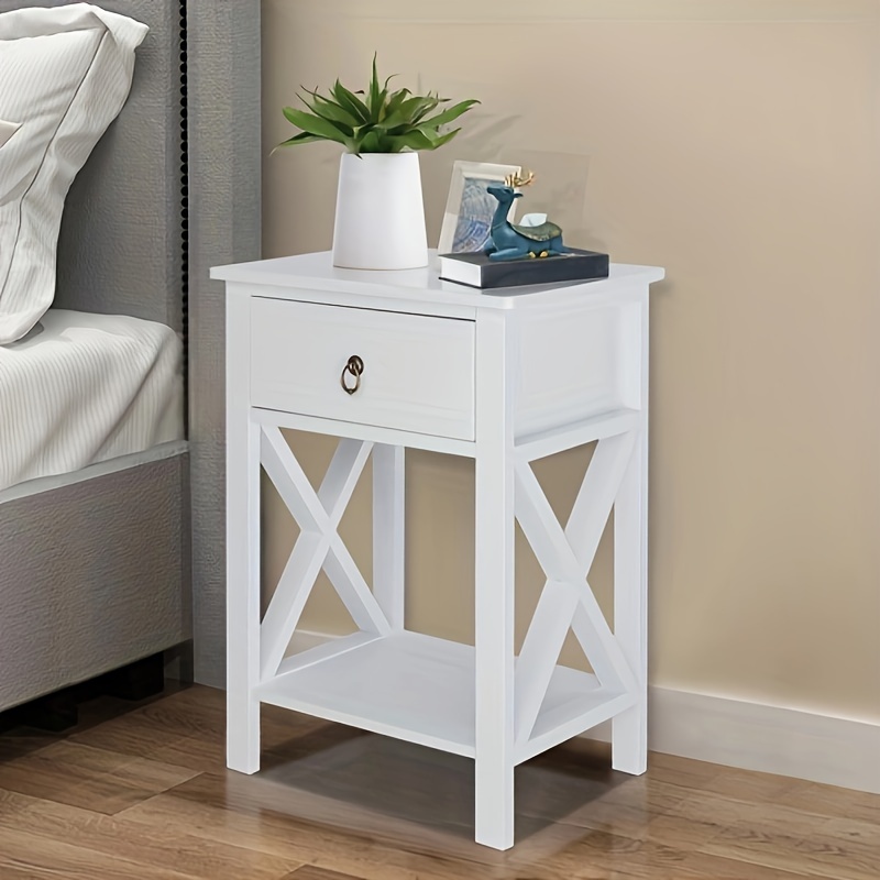 

Nightstand Modern End Table, Side Table With 1 Drawer And Storage Shelf, White