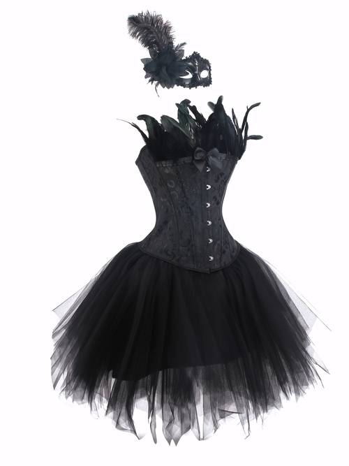 jacquard corsets tutu skirt mask 3pcs set halloween swan angel costume set party stage outfit carnival easter carnival elegant party role play